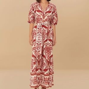 Unworn Farm Rio Tropical Cameo Maxi Dress in Off-White & Red